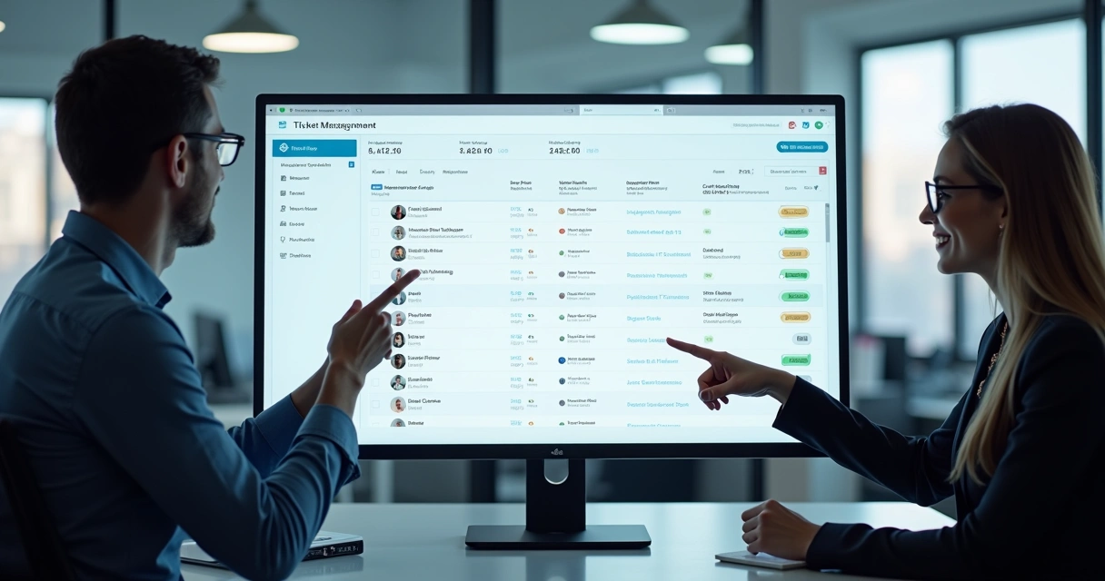 Painel visual de gerenciamento de chamados de TI em uma única tela, mostrando filas organizadas e status visíveis. 