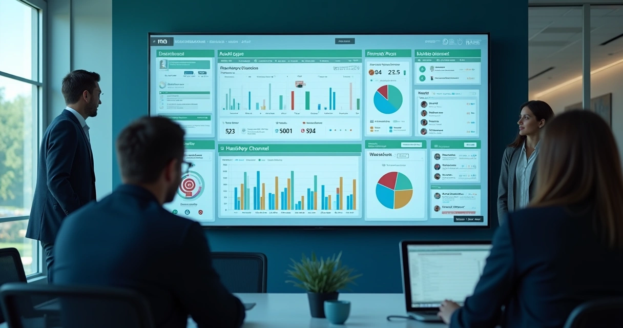 Painel centralizado com gráficos de monitoramento e múltiplos canais de WhatsApp 