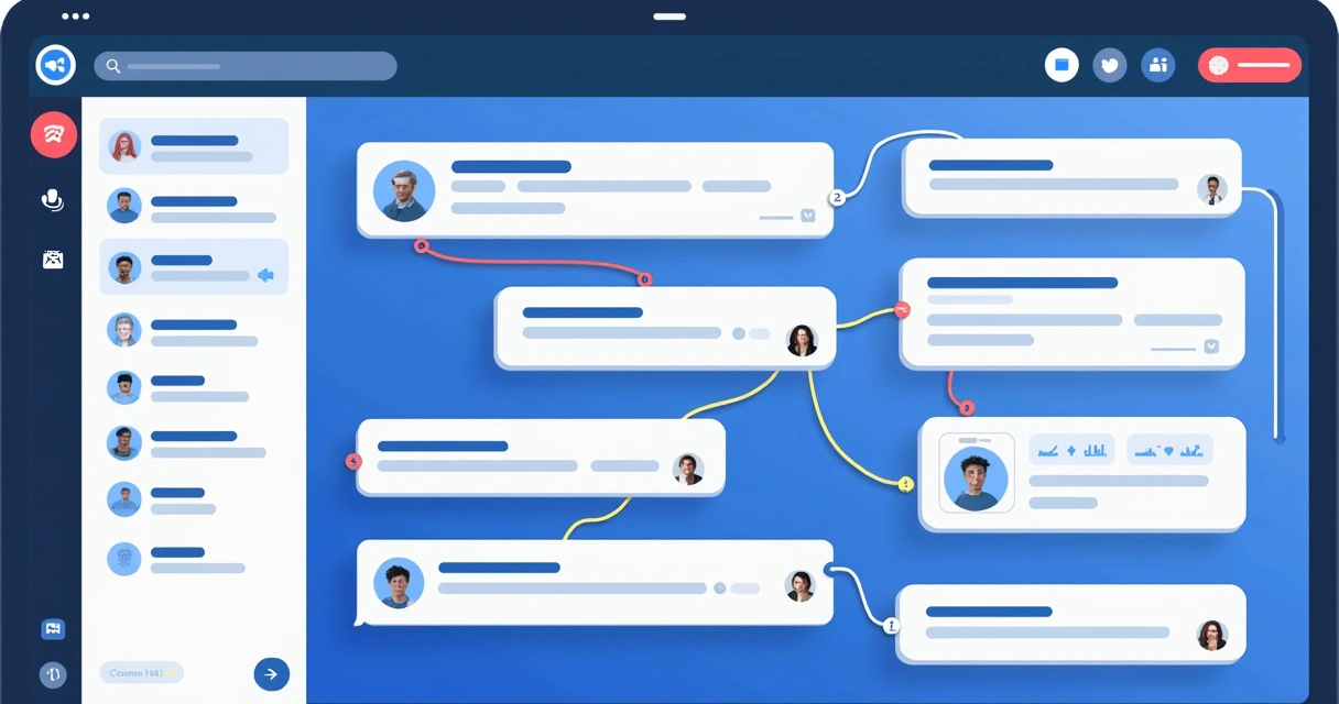 Painel ilustrativo de chatbot com fluxos de automações 