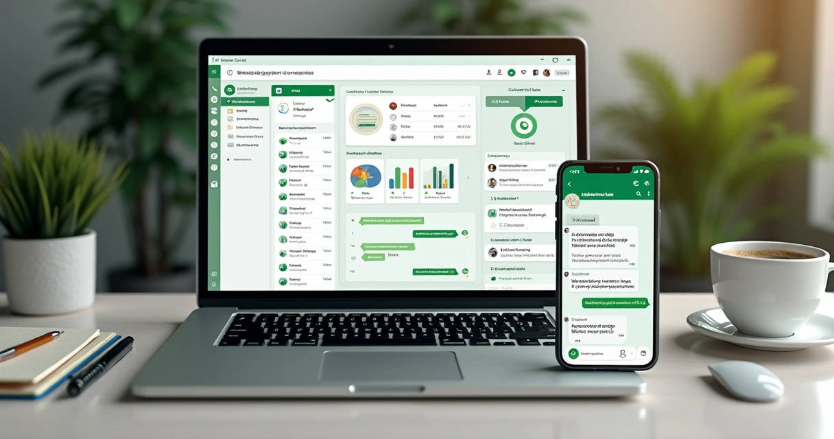 Painel de automação com métricas e conversa do WhatsApp 