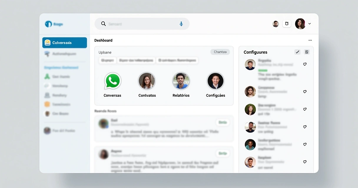 Painel do Chatwot mostrando abas de conversas, contatos e relatórios 