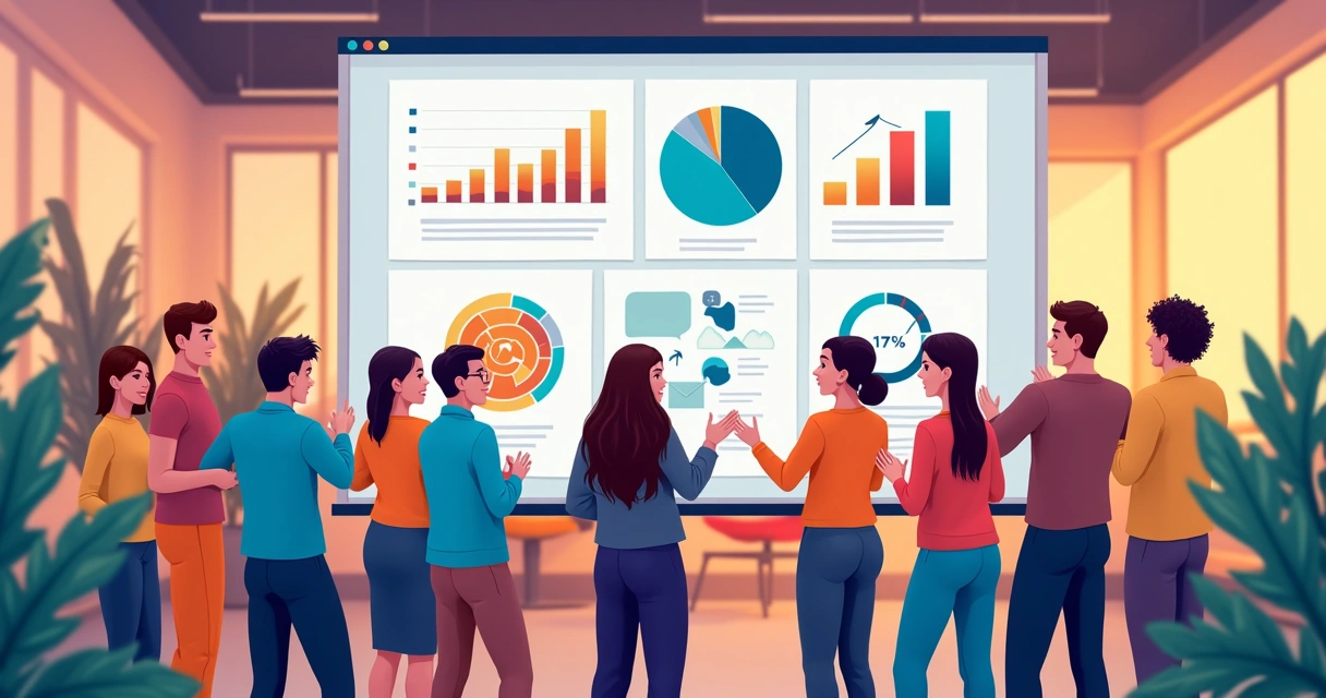 Painel colorido sobre cultura organizacional e clima de equipe