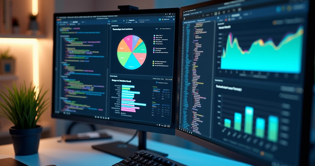 Painel de cobertura de código com gráficos coloridos mostrando porcentagens de teste em código-fonte