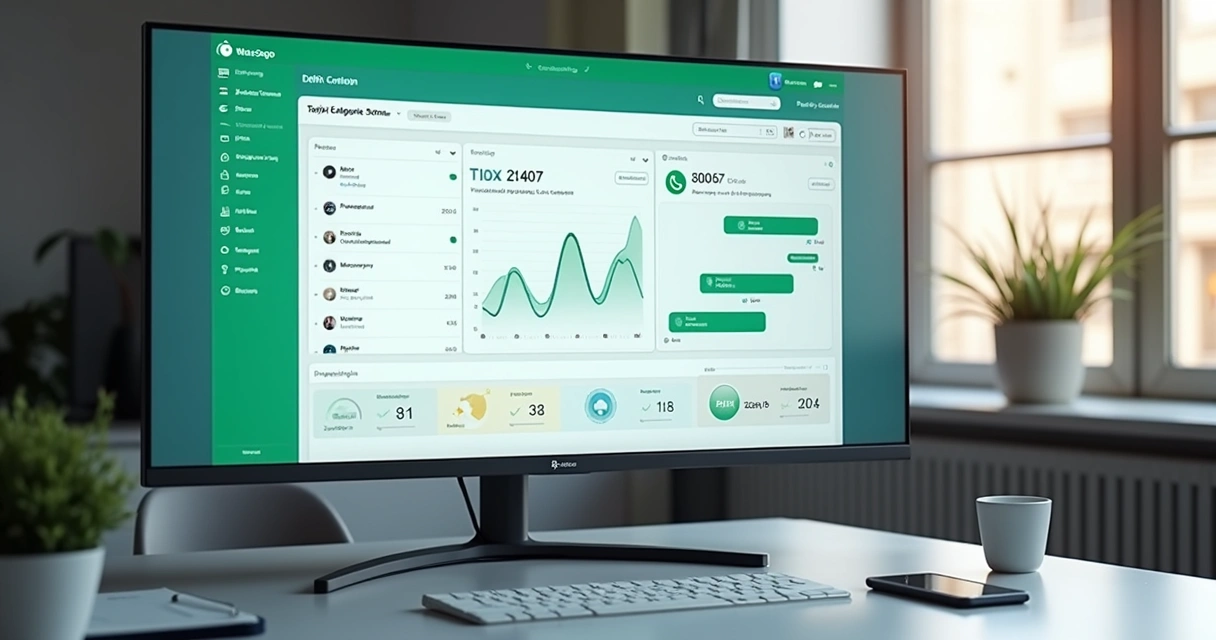 Painel de cobrança com conversa no WhatsApp e indicadores financeiros 
