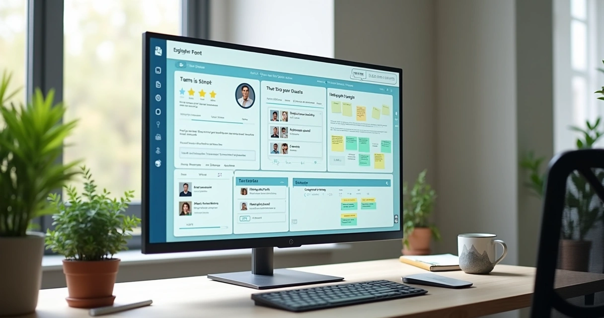 Painel digital com metas compartilhadas e colaboração remota 