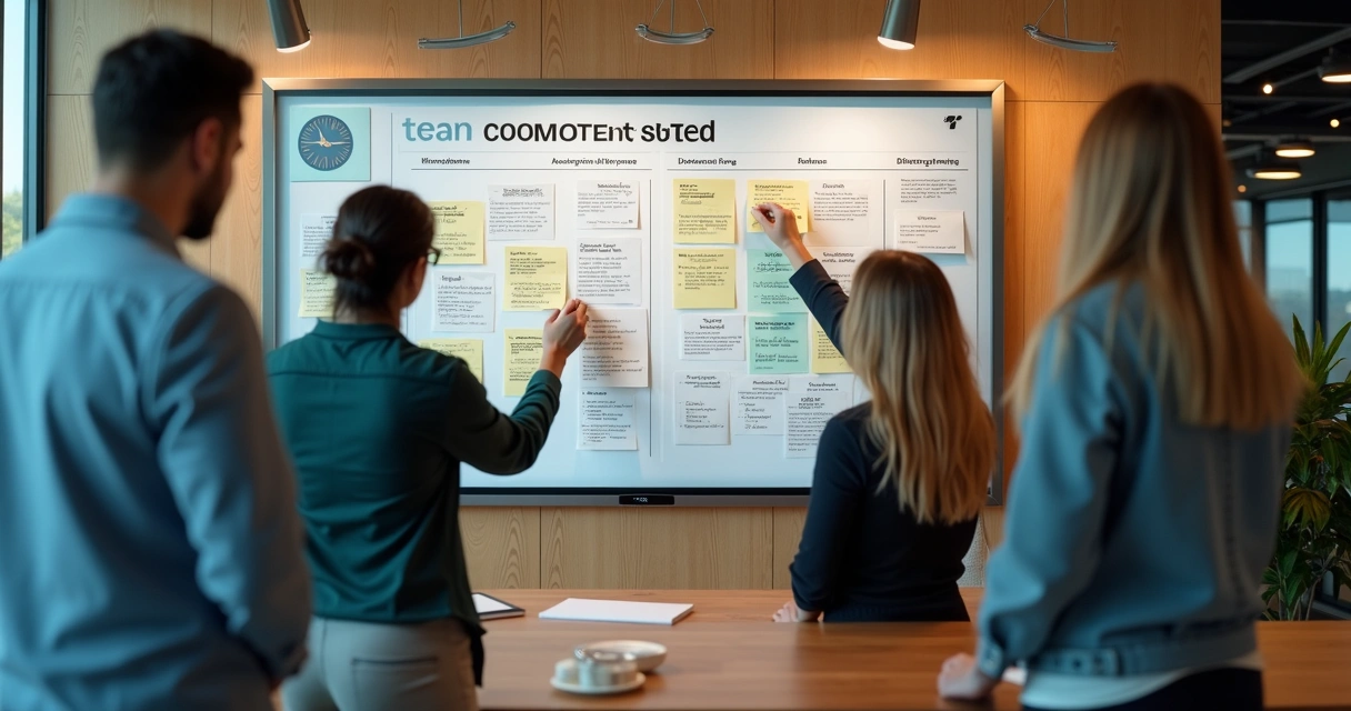 Painel colaborativo com metas comuns e participação de equipe global
