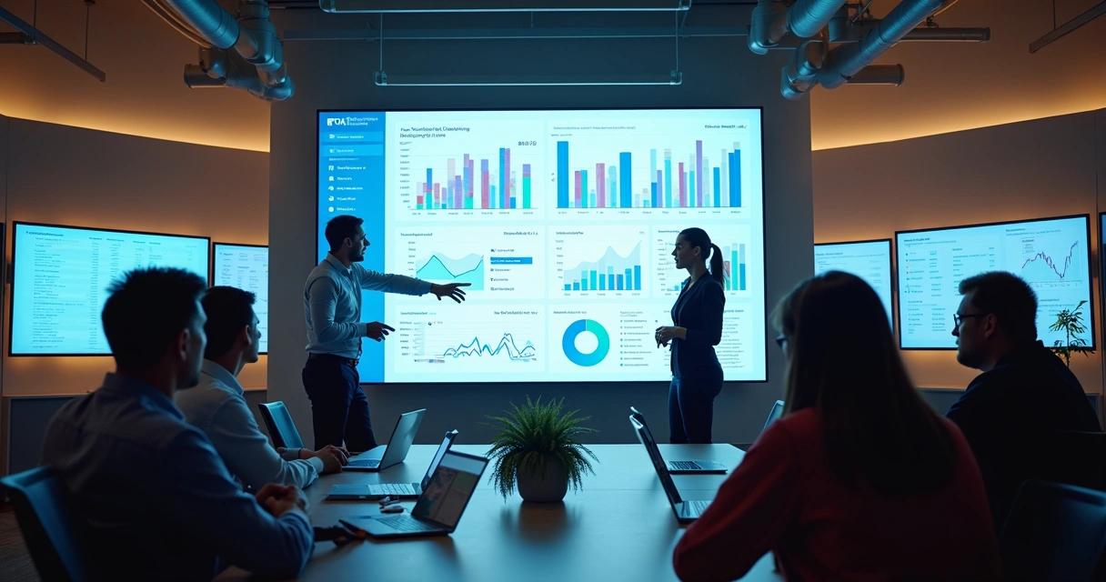 Painel com gráficos e tabelas representando dados de canais de marketing digital 