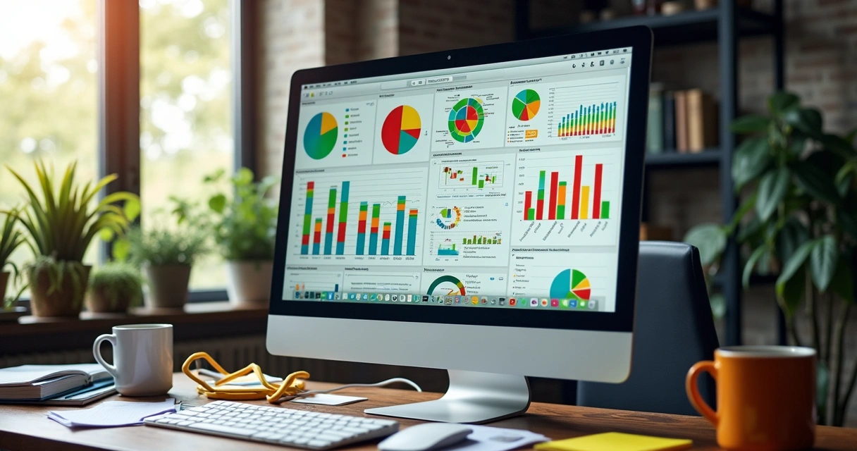 Dashboard com excesso de gráficos e cores difíceis de ler 