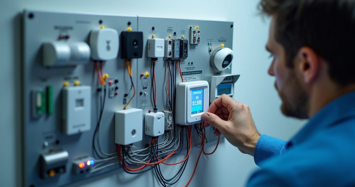 Painel de teste com diversos equipamentos eletrônicos misturados mostrando integração bem-sucedida 