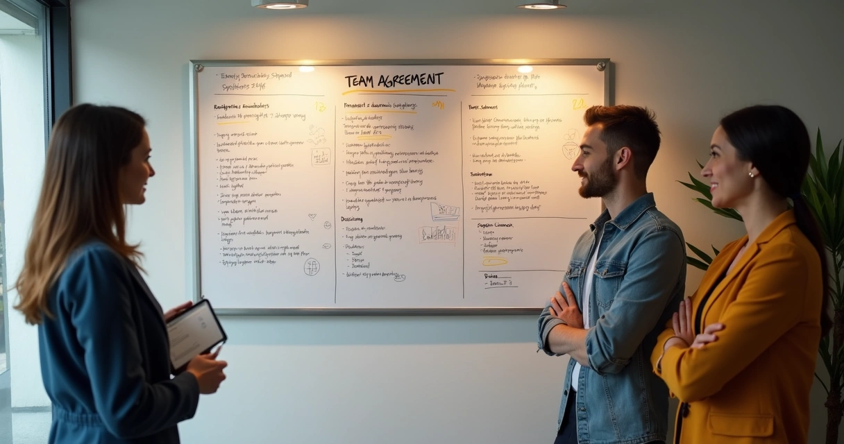 Painel com combinados de equipe em escritório moderno 