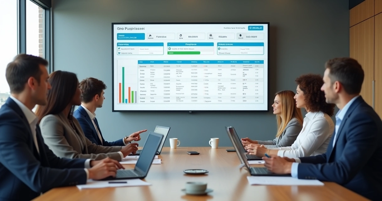 Painel digital mostrando compra coletiva de franquias com gráfico e lista de pedidos 