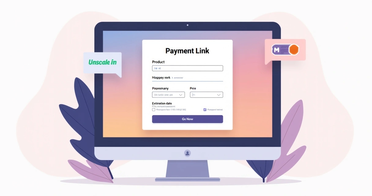 Painel de configuração de link de pagamento em uma plataforma online 