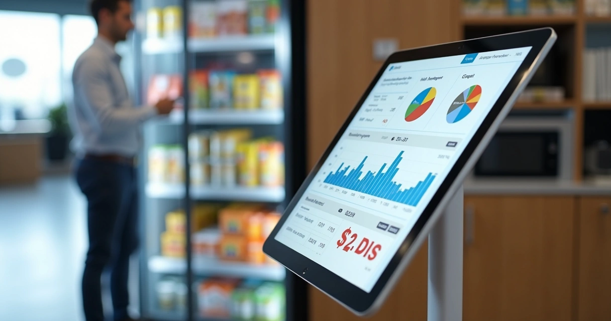 Painel de consumo corporativo com gráficos e compras no escritório 