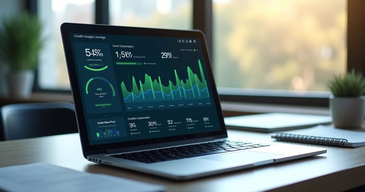 Painel de consumo de créditos em tela com alertas e gráficos