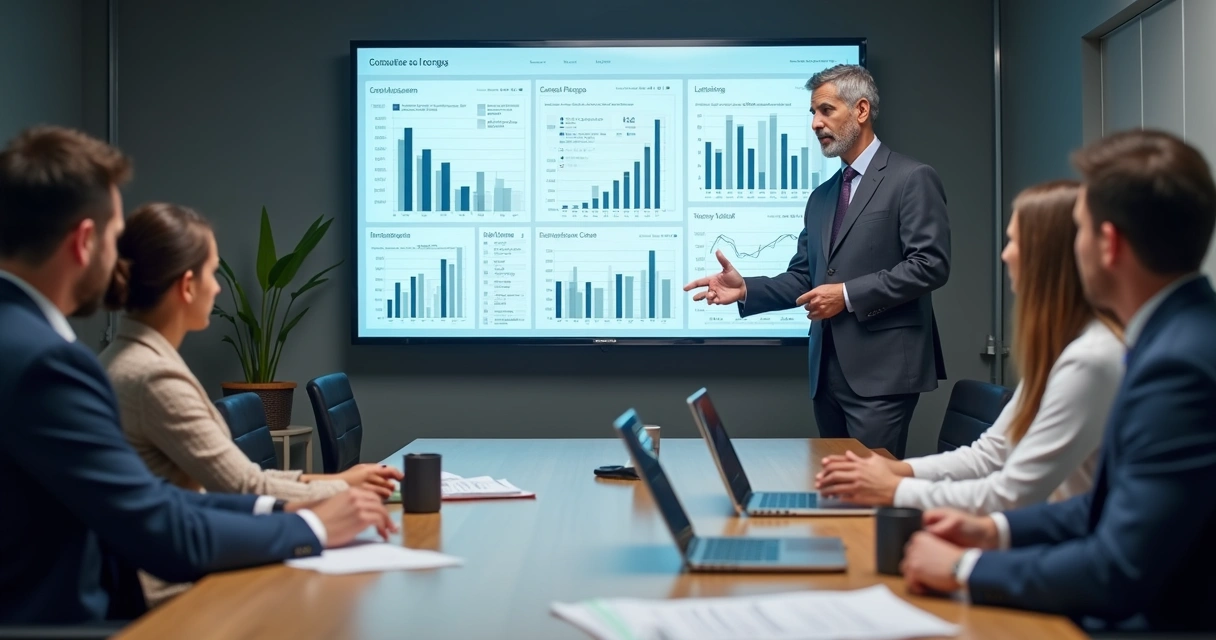 Painel de contabilidade consultiva com gráficos e reunião 