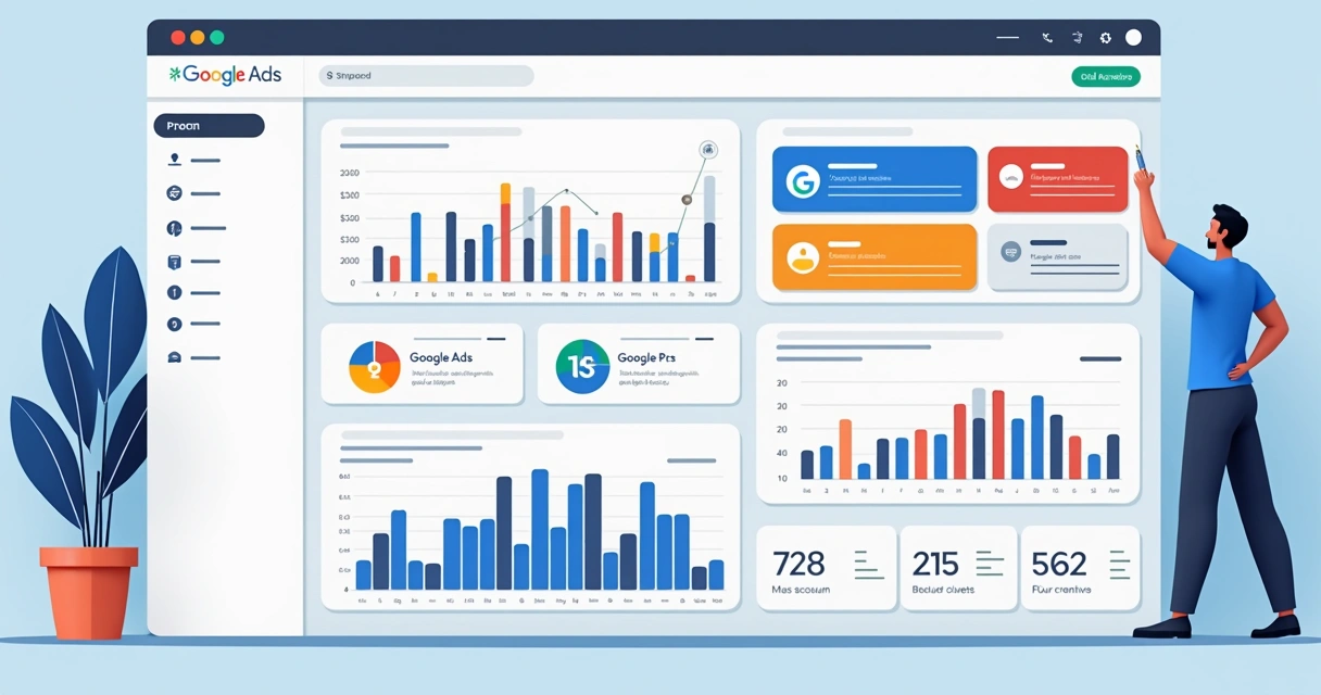 Painel unificado com contas de anúncios Google e Meta lado a lado 
