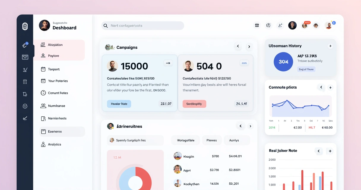 Tela de plataforma de gestão de influência digital com contratos e histórico visível