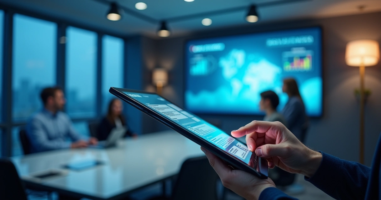 Painel de controle digital de condomínio sendo usado em um tablet 