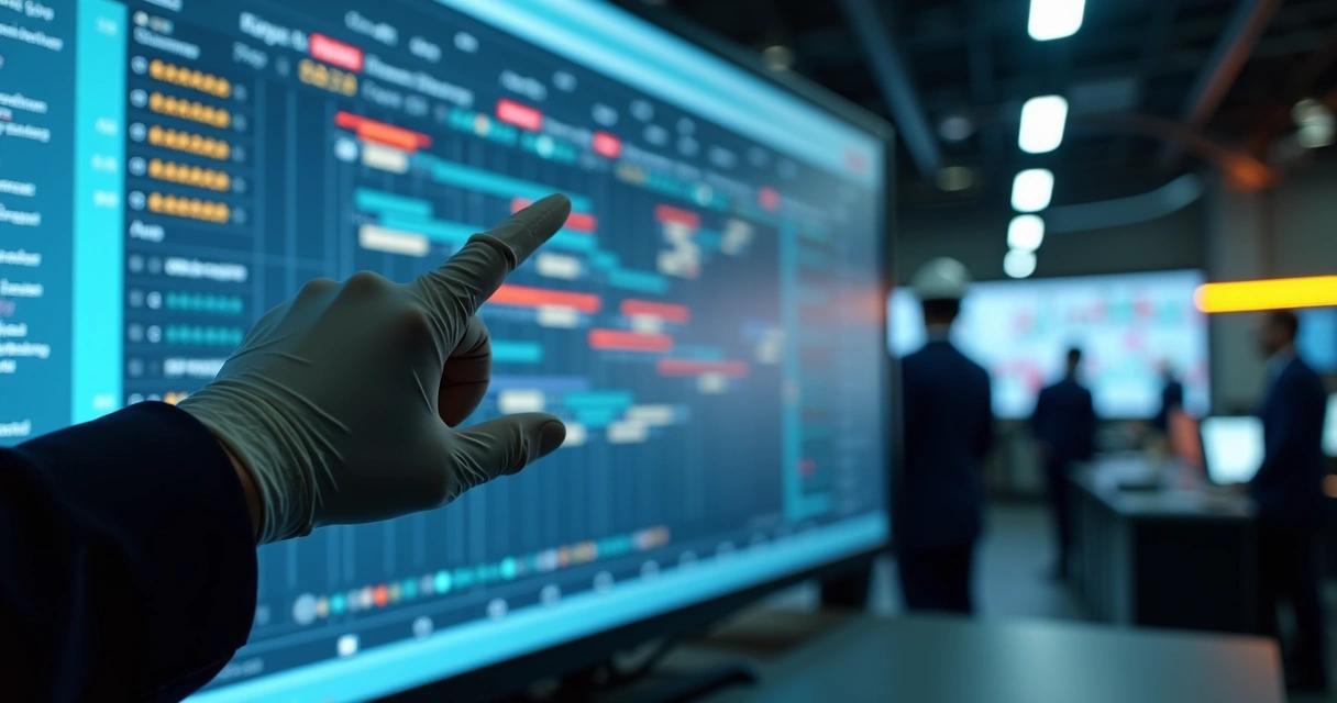 Painel de controle com cronograma e interferências industriais 