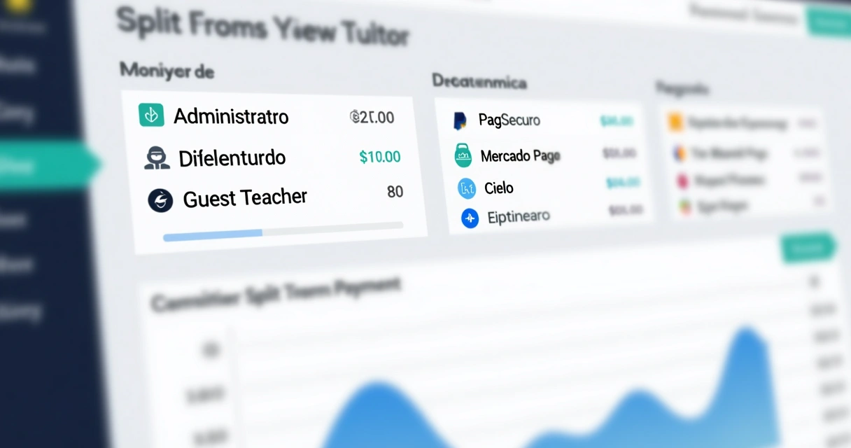 Painel de controle de cursos online mostrando divisão de pagamentos 