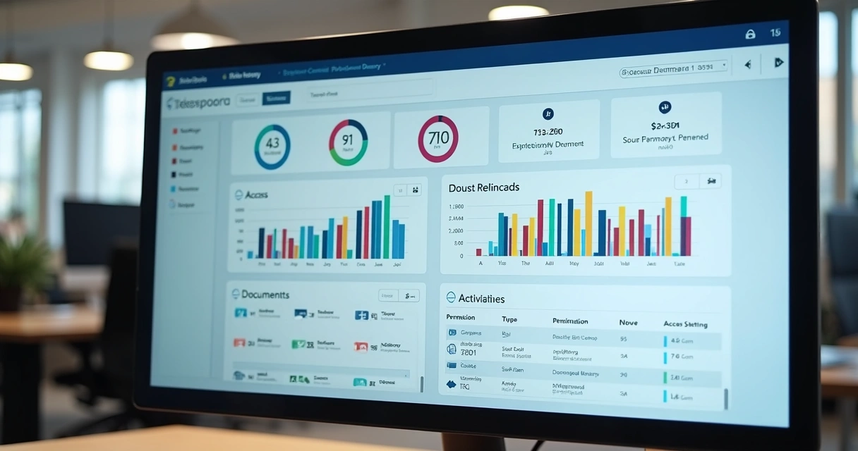 Painel digital mostra controle de acesso a documentos com indicadores visuais 