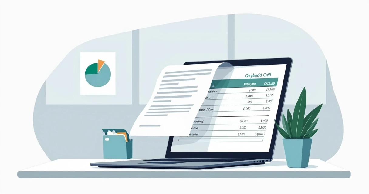 Planilha de DRE simplificada aberta em notebook, mostrando linhas básicas de receita, custos e lucro 