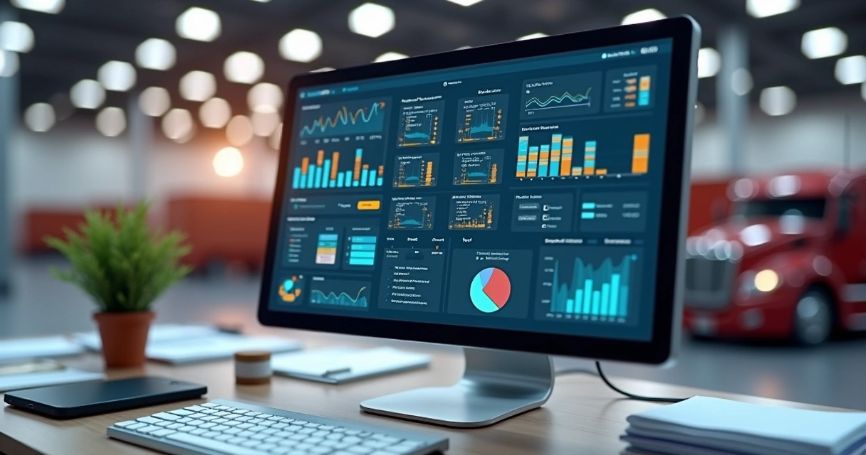 Painel de controle de sistema ERP de logística com gráficos e informações de embarques