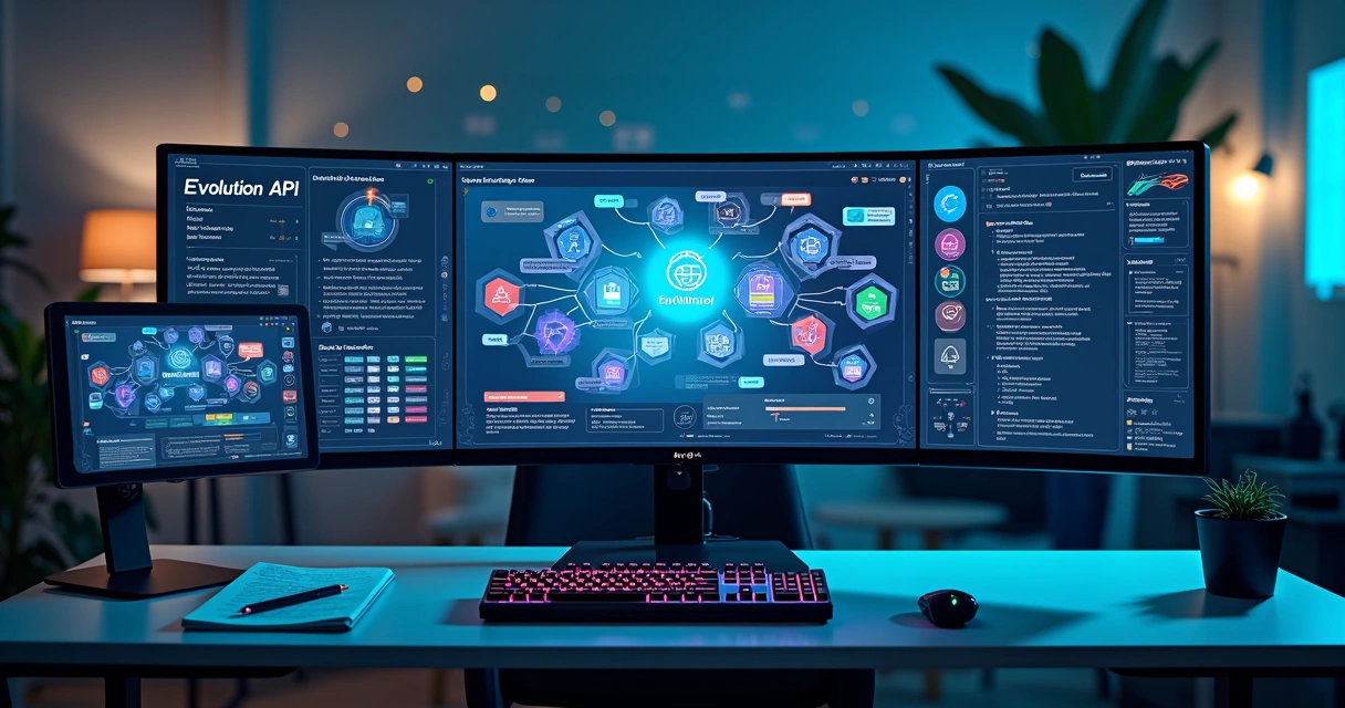 Painel digital com integrações e fluxos automatizados conectando diferentes ferramentas 