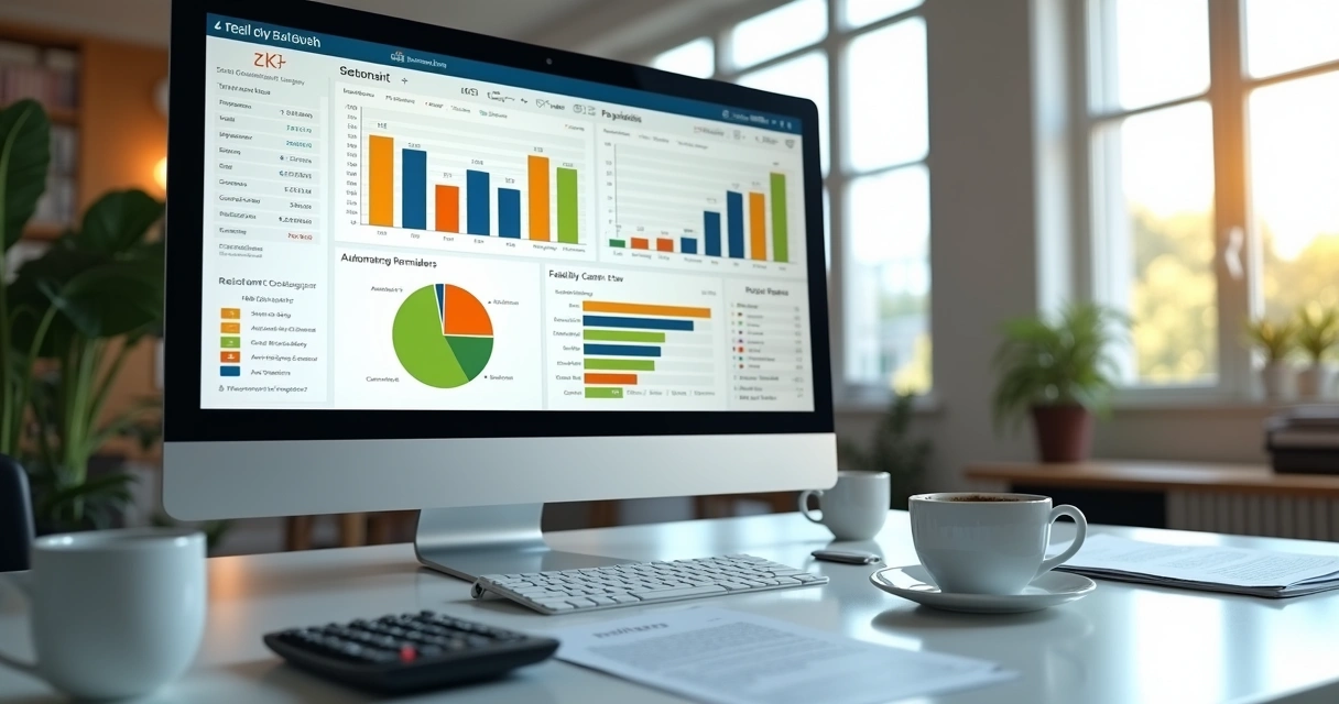 Painel de controle financeiro digital com gráficos de caixa 