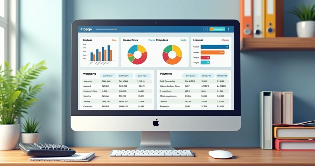 Painel de controle financeiro em sistema de gestão com boletos emitidos