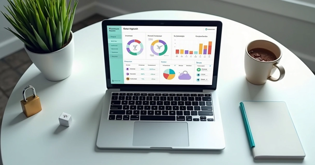 Painel financeiro mostrando métricas de despesas, receitas e saldo 
