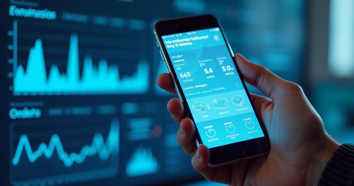 Painel digital com gráficos mostrando pedidos e envios em tempo real 