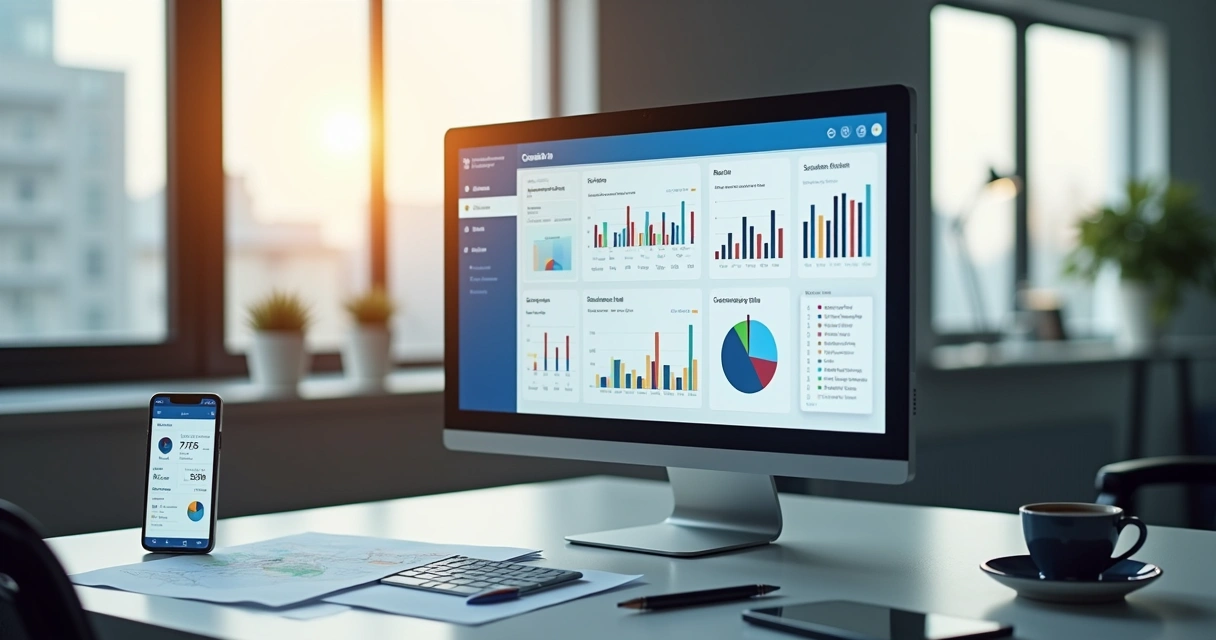 Painel de controle financeiro digital em tela de computador 
