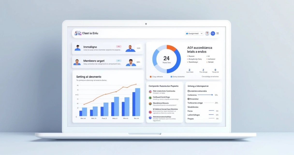 Painel digital mostrando gráficos de entrada de membros e filtros de aprovação 