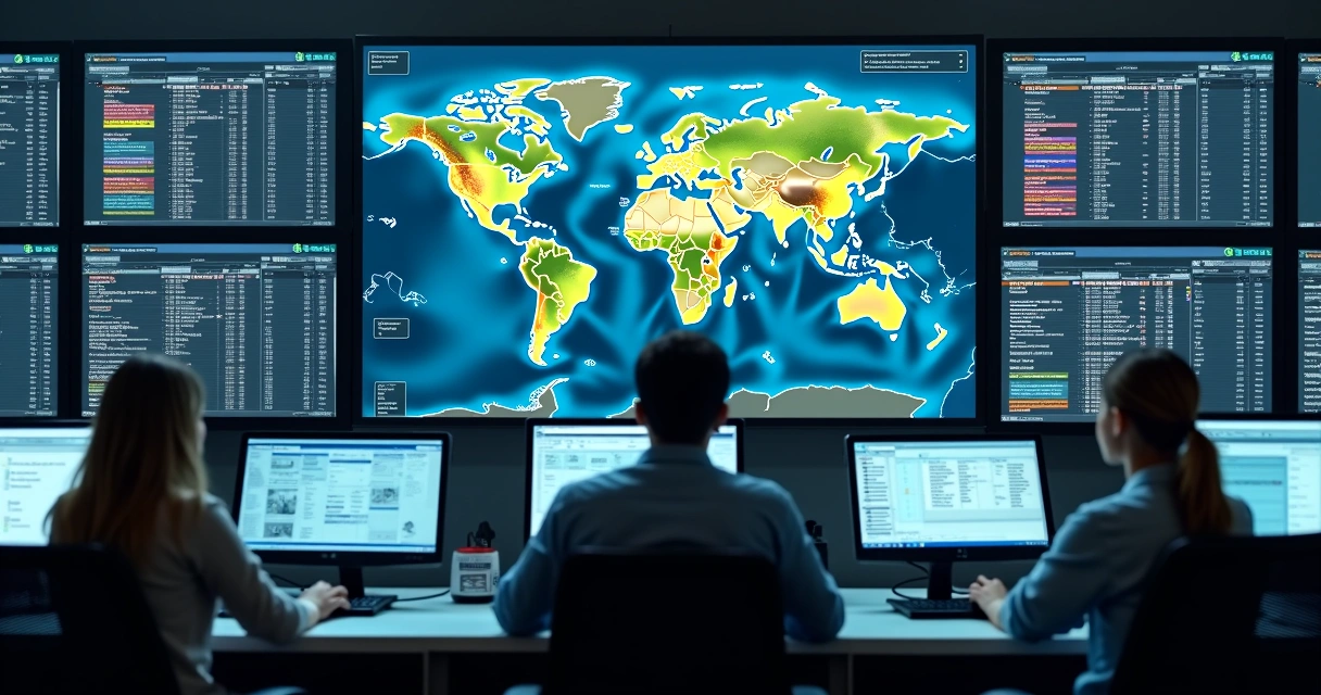 Painel de controle logístico digital com mapas e dados em destaque 