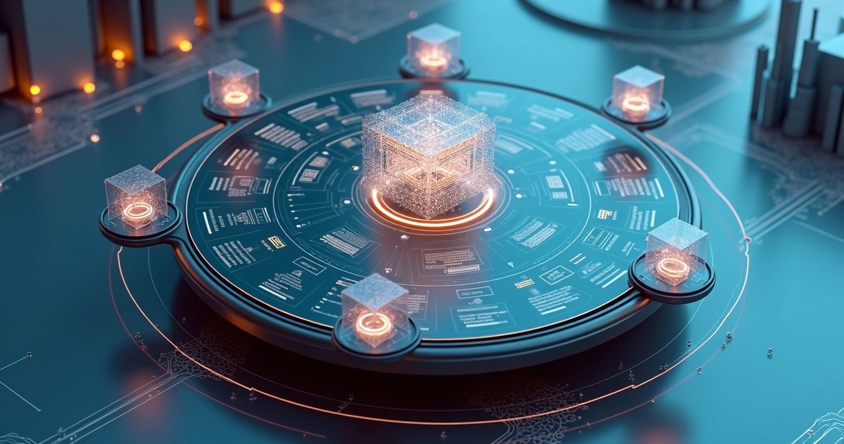 Painel de controle digital em 3D monitorando múltiplos modelos de IA 