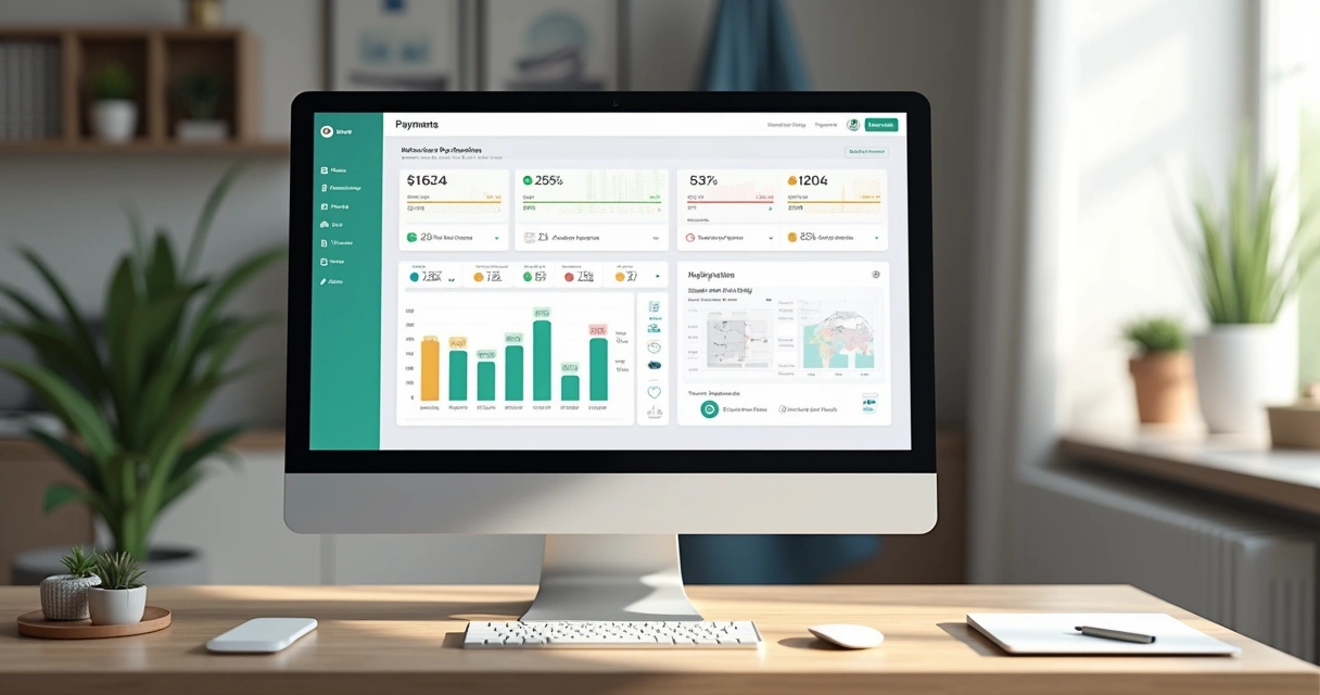Painel de controle de plataforma de cobrança online com gráficos e lista de pagamentos 