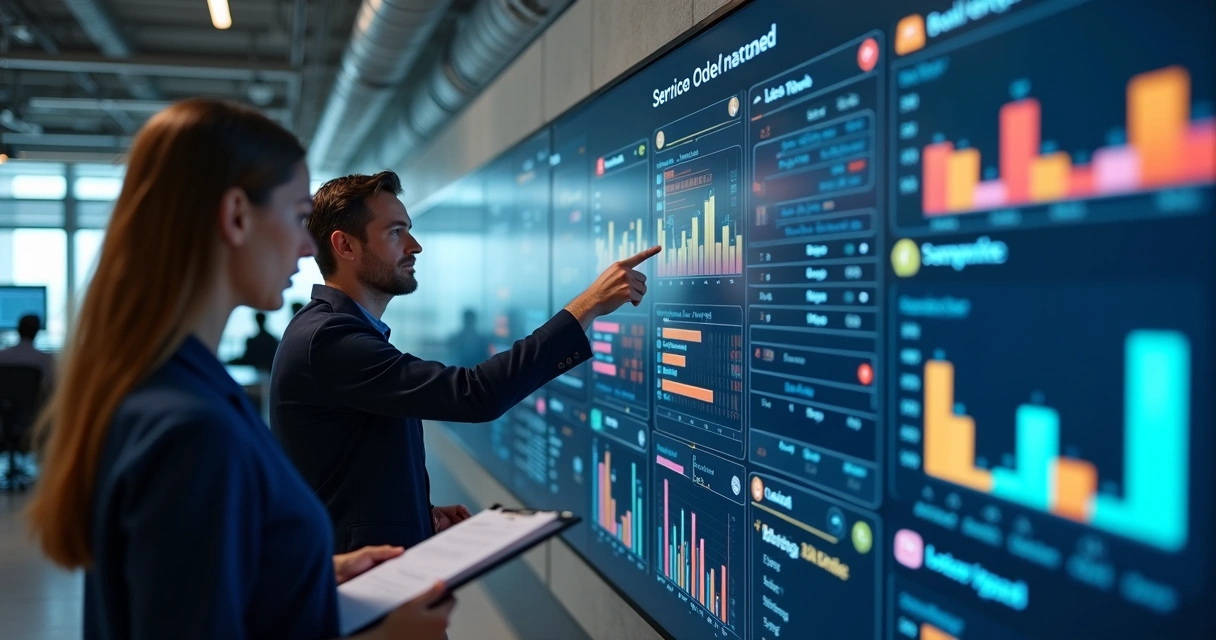 Painel digital exibe prazos de ordens com gráficos coloridos 