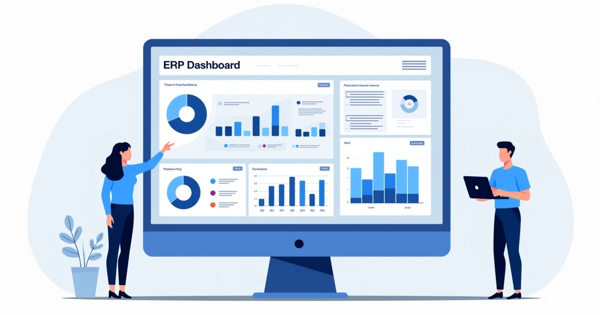 Dashboard de ERP com gráficos de indicadores