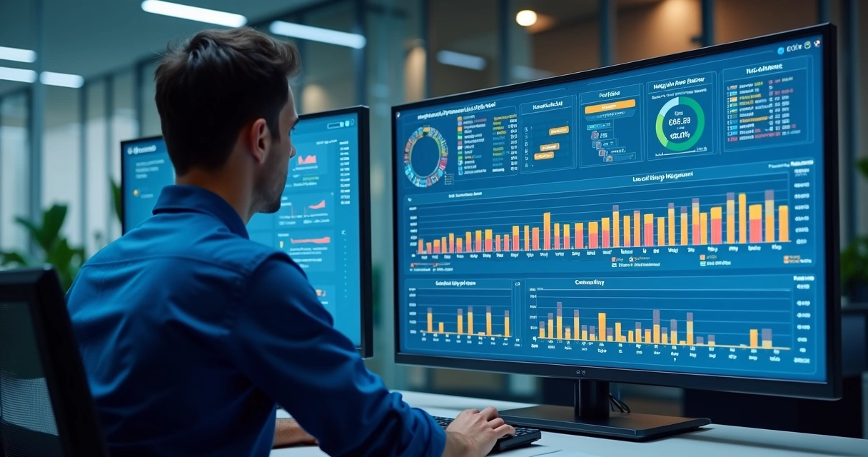 Painel de software mostrando indicadores de ativos 