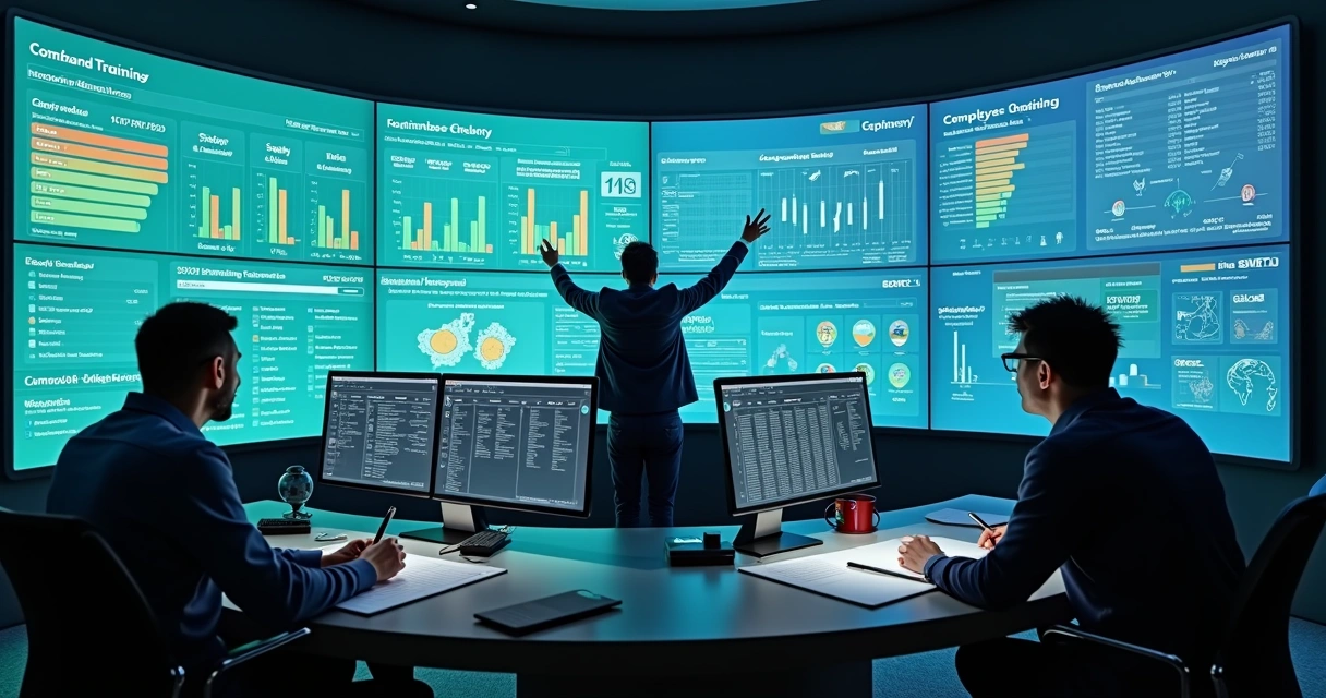 Central de controle digital exibindo calendário de treinamentos normativos e status de conformidade 