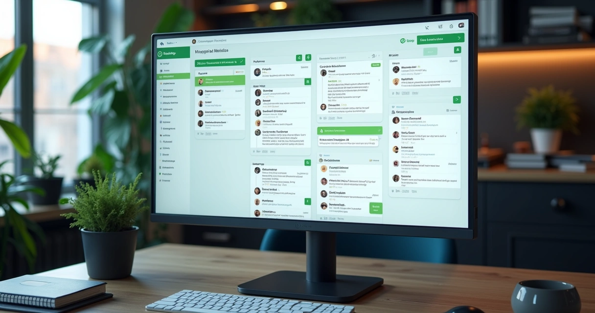Tela de painel de controle integrando WhatsApp e CRM Kanban