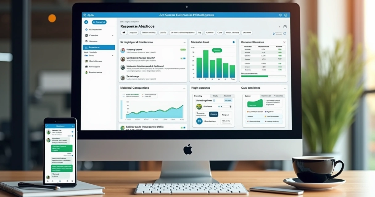 Painel com métricas de conversas e vendas no computador 
