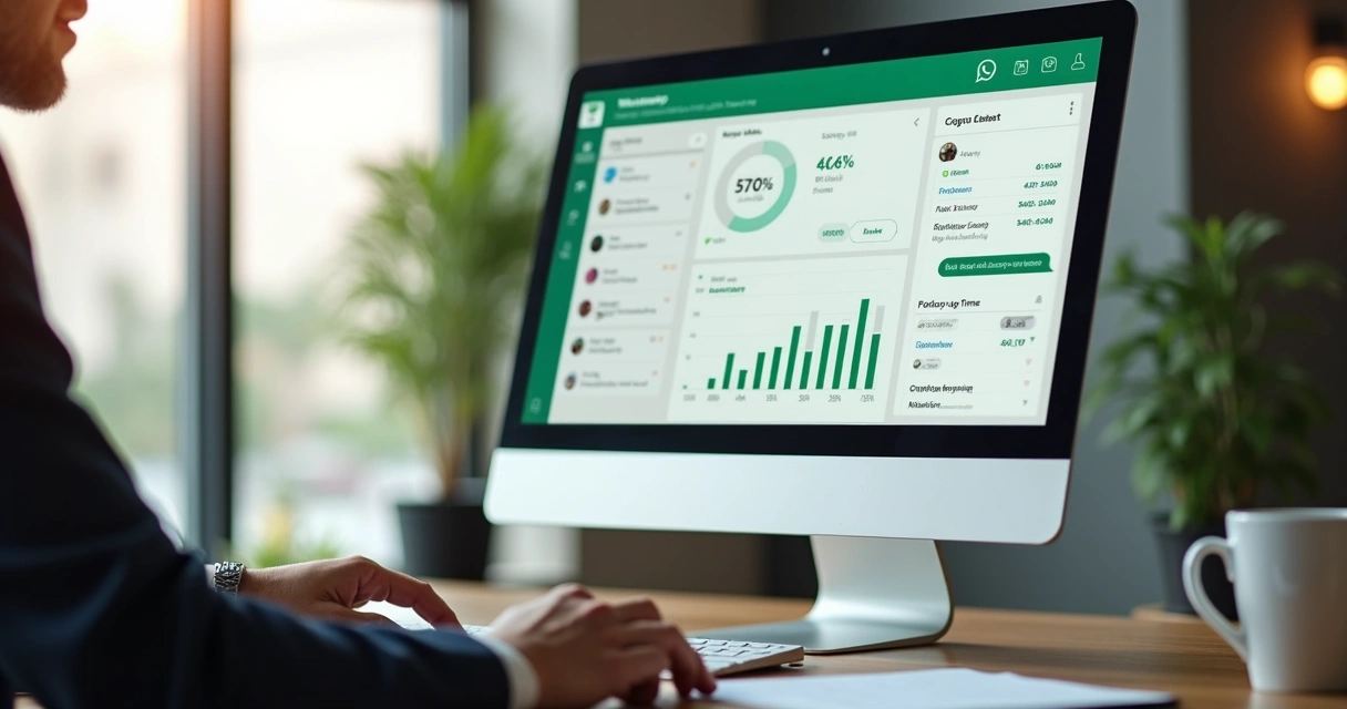 Painel com métricas de conversas comerciais e etapas de leads 