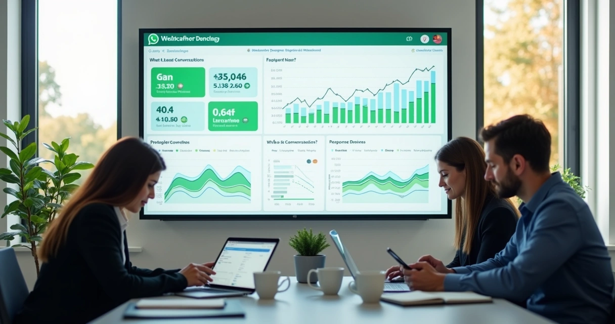 Painel com métricas de conversas no WhatsApp e equipe comercial 