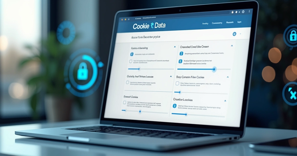 Tela de configuração de cookies e dados em site com várias opções