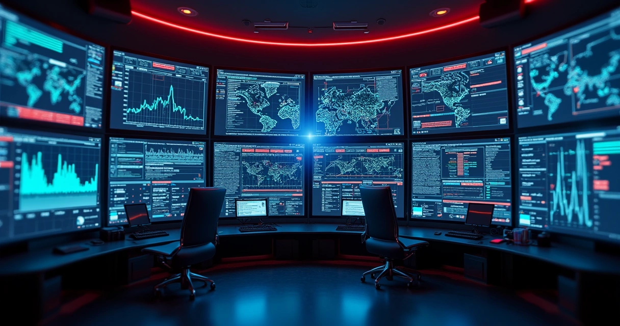 Painel colorido mostrando correlação de eventos de segurança em múltiplos dashboards 