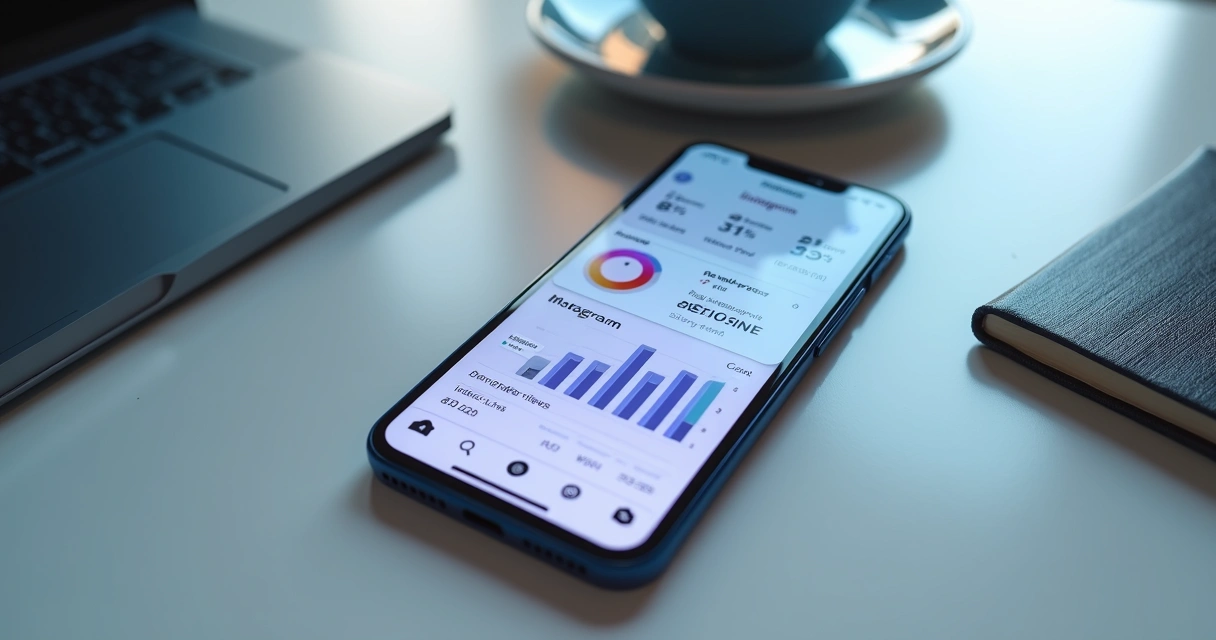 Painel de Instagram com gráfico de crescimento e métricas de stories 