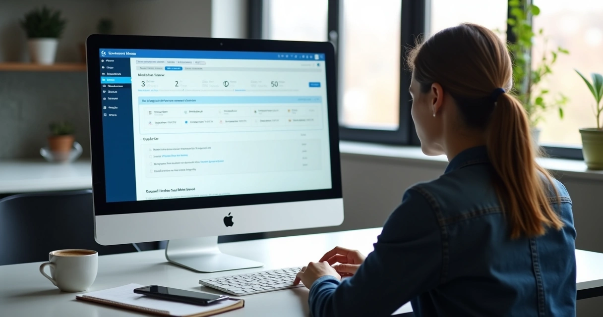 Pessoa configurando domínio e site em painel de computador 