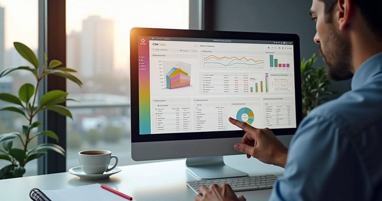 Dashboard de CRM com etapas do funil e automações destacadas